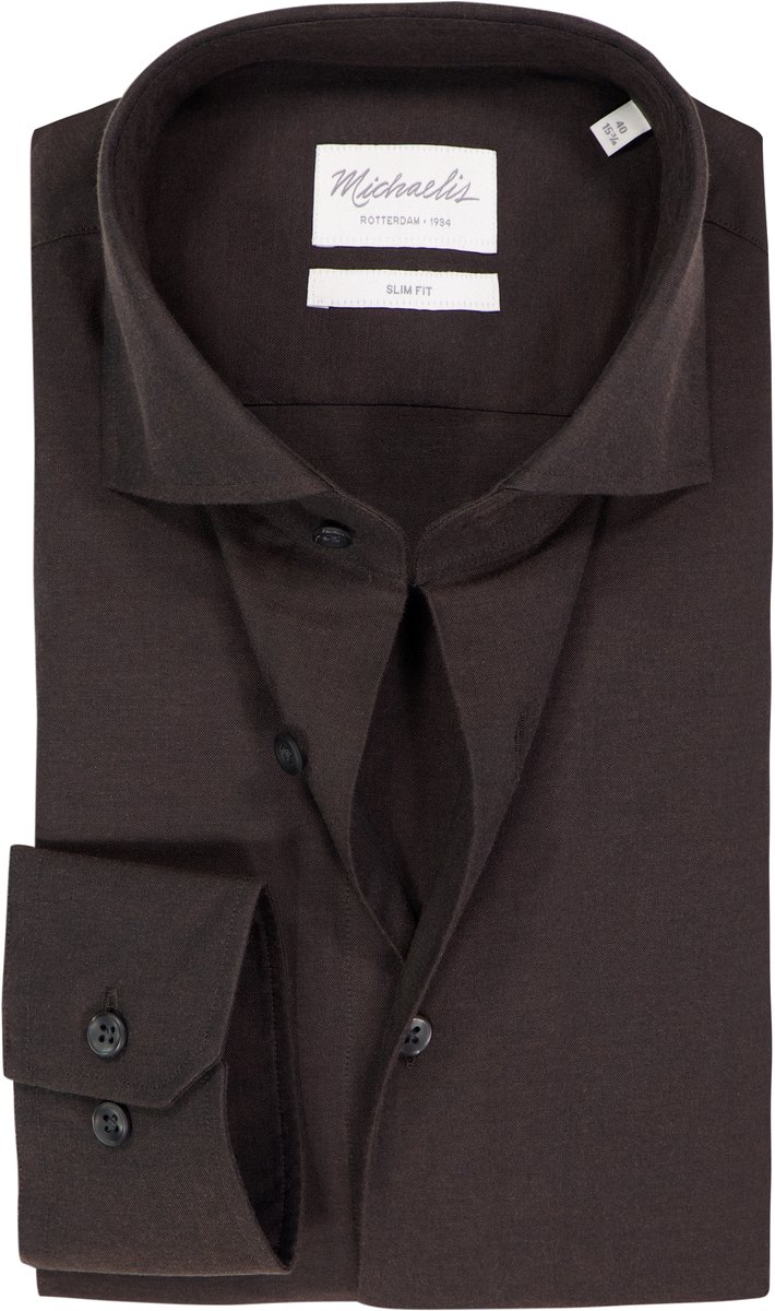 Michaelis slim fit heren overhemd - popeline - donkerbruin - Strijkvriendelijk - Boordmaat: 42