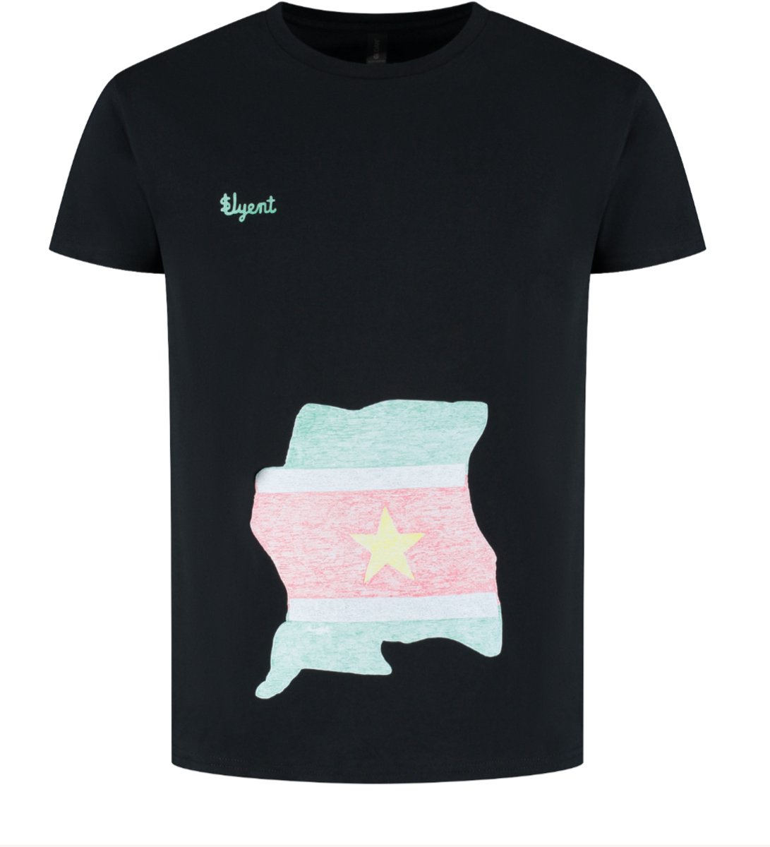 Zwarte Svyent T-shirt schets suriname vlag in land kleding maat M