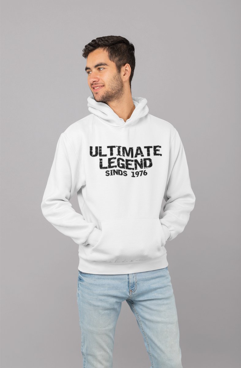 1976 Jaar Wit Hoodie heren - Maat M - Ultimate Legend - Verjaardag Cadeau Mannen - Limited Edition