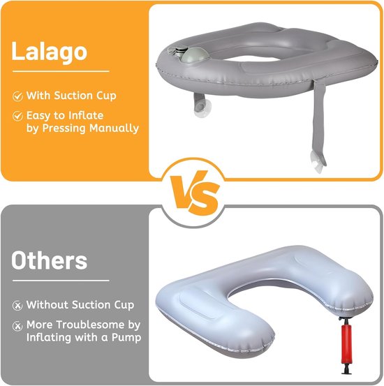 LALAGO Inflatable Toilet Seat Cushion, Pack of 2, 44 x 37 x 8 cm, Inflatable Suction Cup Cushion Raised Toilet Seat Booster for Adults, Elderly, Disabled, Coccyx, Pain Relief, Grey van LALAGO — afbeelding 5
