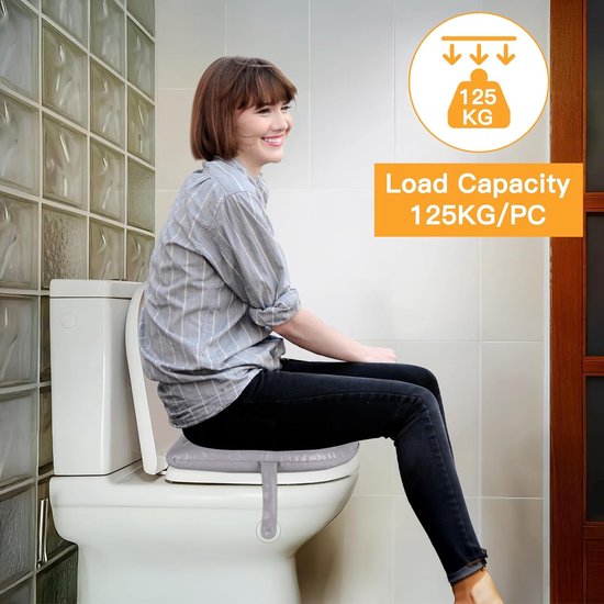 LALAGO Inflatable Toilet Seat Cushion, Pack of 2, 44 x 37 x 8 cm, Inflatable Suction Cup Cushion Raised Toilet Seat Booster for Adults, Elderly, Disabled, Coccyx, Pain Relief, Grey van LALAGO — afbeelding 2