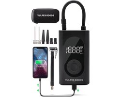Vulpes Goods® Tech - Draagbare Compressor Bandenpomp - 6400mAh - Elektrische Fietspomp - Luchtcompressor voor Auto, Scooter, Fiets, Bal en Luchtbed - Incl. 7 opzetstukken - Zaklamp - Powerbank - Reiskoffer - PRO