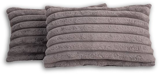 Foto: Set van 2 sierkussens 30x50 cm donkergrijs dubbelzijdig luxe ribstof inclusief binnenkussens fluffy zacht pluche teddy sierkussenset kussenset bank binnen woonkamer decoratie kussens