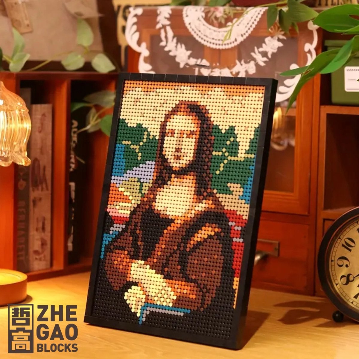 Zhe Gao - Mona Lisa schilderij bouwset | Wall pixel art model kit | Mozaiek diamond painting fotolijst | Classic Creator STEM speelgoed | Niet compatibel met lego mould king mega | Icons kunst modelbouw voor volwassenen & kinderen | 3624 bloks — afbeelding 5