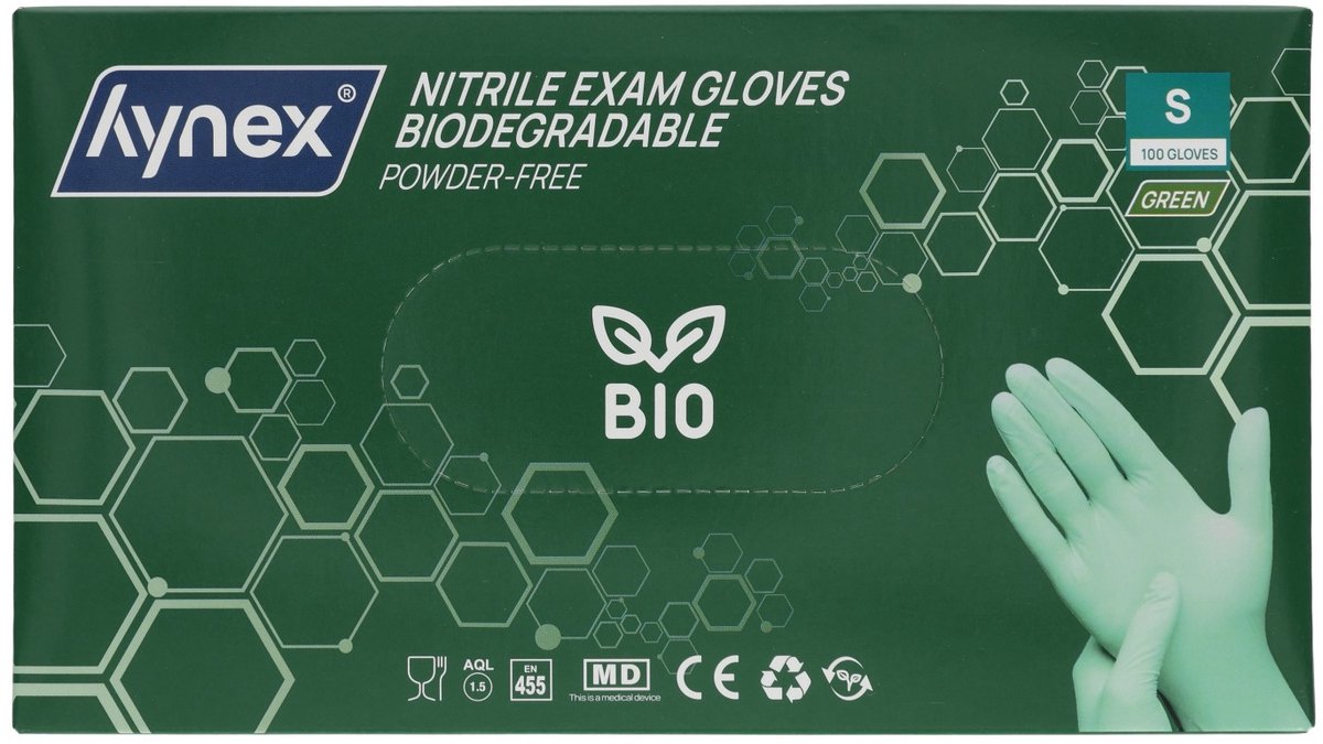 Hynex Biologisch Afbreekbare Nitril Handschoenen Groen – Maat S – 100 Stuks – Poedervrij – Bio Degradable – Wegwerphandschoenen – Duurzaam