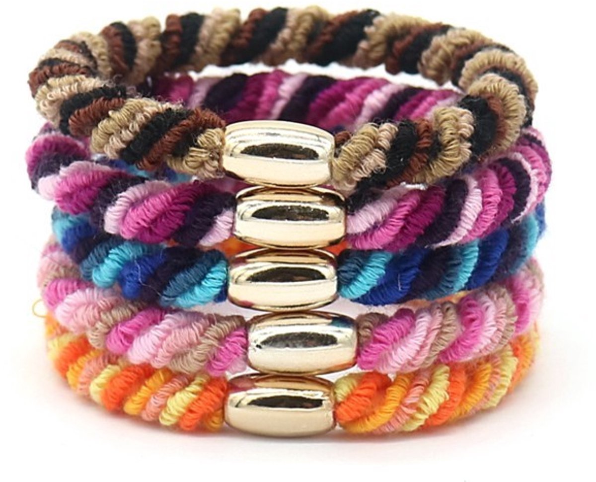 5 Haarelastieken - Bruin,Paars,Blauw,Roze,Oranje