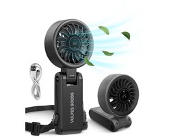 Vulpes Goods® Tech - Handventilator PRO 3in1 - Oplaadbaar & Draagbaar - Draadloze Mini USB Ventilator - Nekventilator - Krachtige Motor - 4000 mAh - 5 Snelheden - Opvouwbaar Design - Tot maar liefst 14 uur Verkoeling - Incl. Draagkoord