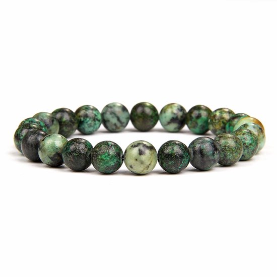 Armband van groene, gespikkelde edelstenen kralen van 8 mm.