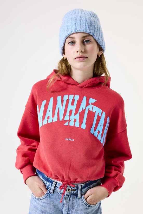 Pull à manches longues rouge imprimé texte GARCIA Filles