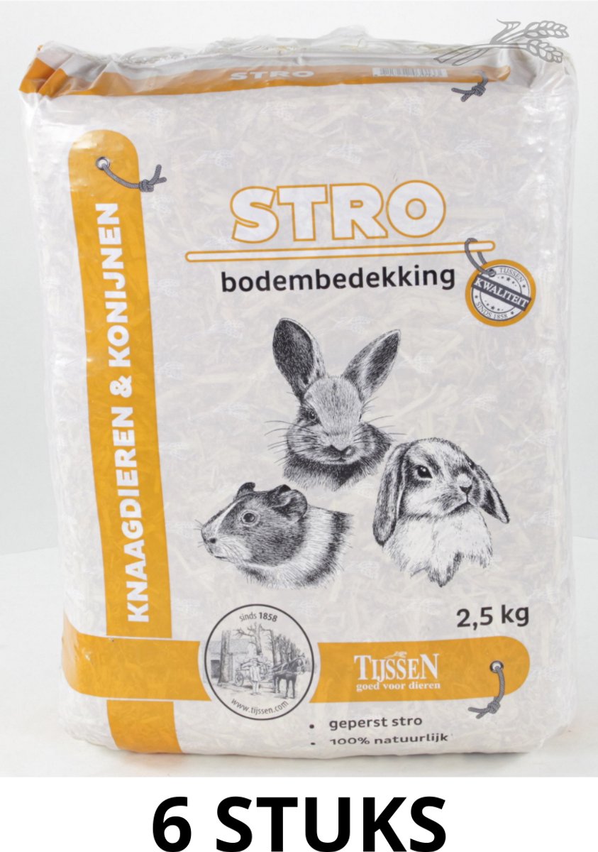Stro geperst 2,5 kg – 6 stuks – voordeelverpakking – bodembedekking – konijn – knaagdier