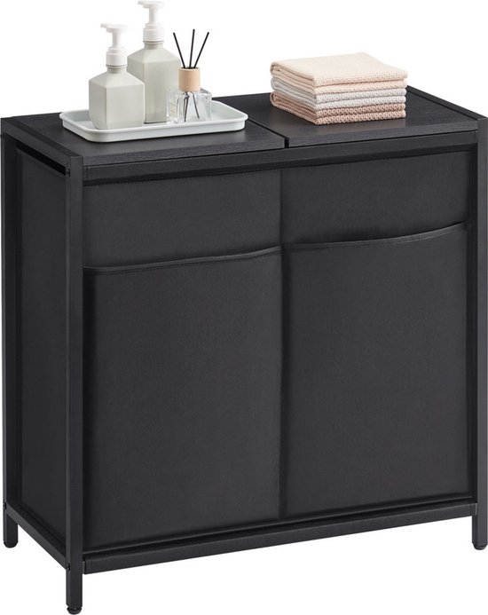 ACAZA Panier à Linge 2 Compartiments - Trieur de Linge avec Couvercles Amovibles - Zwart