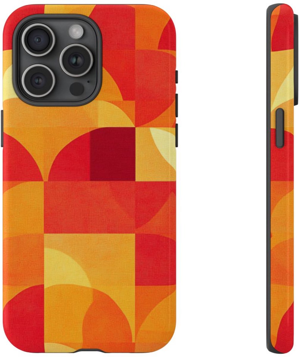 Geometrisch Rood- en Oranje-Patroon – Telefoonhoesje Geschikt voor iPhone 15 Pro Max