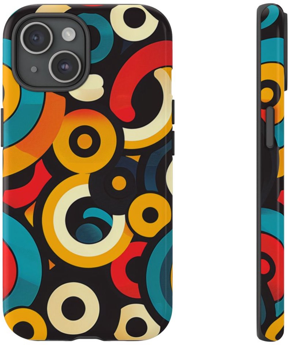 Kleurrijk Abstract Cirkelpatroon – Telefoonhoesje Geschikt voor iPhone 15