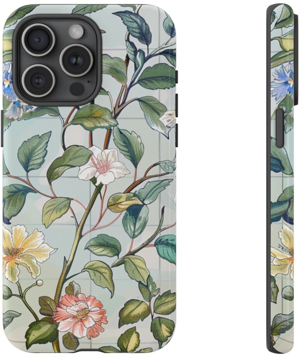 Vintage Bloemenpatroon met Vlinders – Telefoonhoesje Geschikt voor iPhone 15 Pro Max