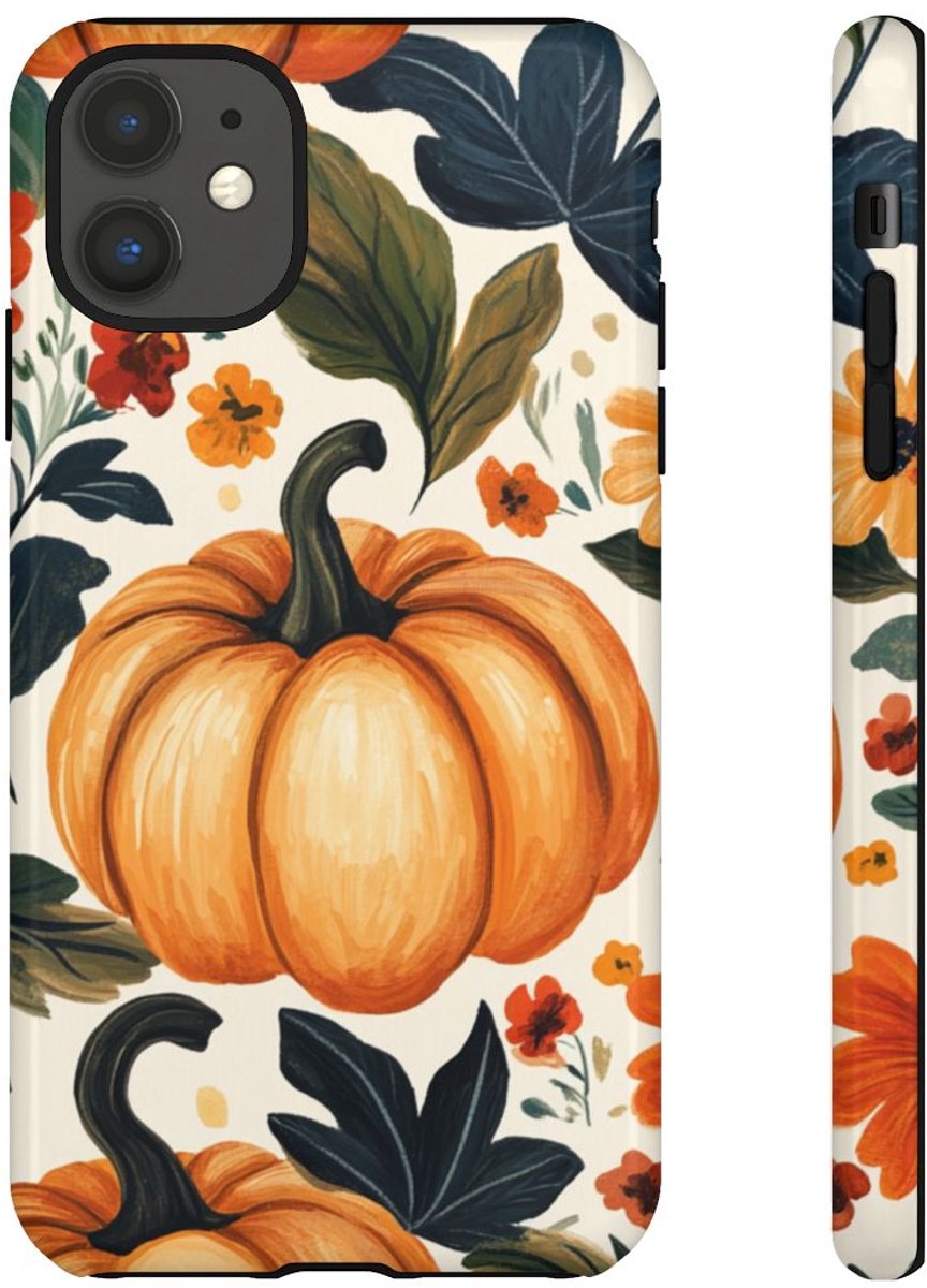 Herfst Pompoen en Bloemenpatroon – Telefoonhoesje Geschikt voor iPhone 11