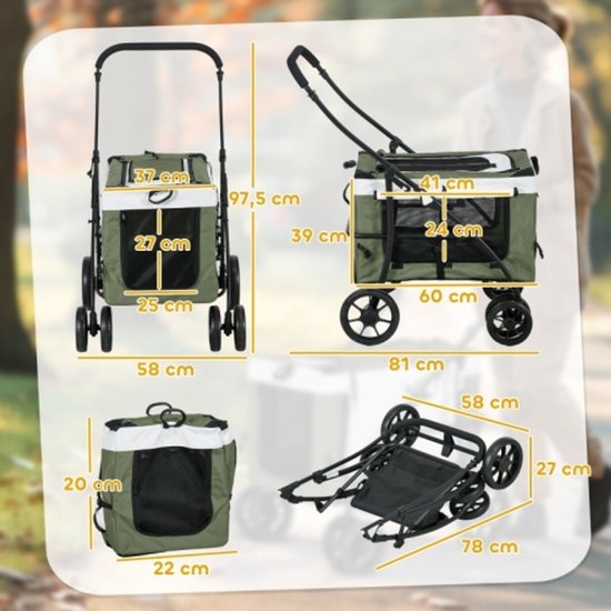 PawHut hondenwagen hondenbuggy honden pet stroller buggy 4 kleuren 3/4 wielen | Netherlands