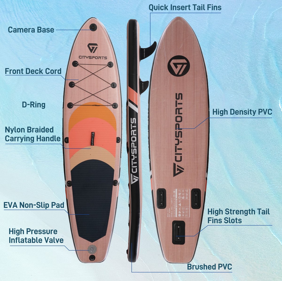 CITYSPORTS SUP Board - Paddle Board - Opblaasbaar Paddle Board - Verstelbare Peddel - Complete Set - 320 cm - Max. 160 kg – foto 2