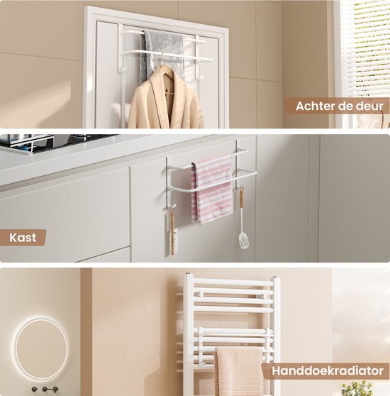Zelfklevende dubbele handdoekhouder rek voor badkamer en keuken wandgemonteerde handdoekstang zonder boren 30 cm (grijs