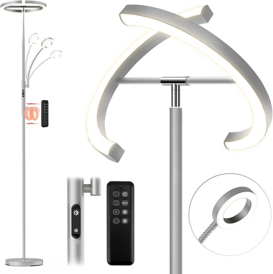 Sanorum® LED Vloerlamp Woonkamer, slaapkamer, bureaulamp – Vloerlamp Dimbaar – Met afstandsbediening – Staande LED-lamp – Minimalistische Staande Lamp – 3000-6000K