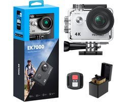 AKASO EK7000 Action Camera 4K – WiFi – Afstandsbediening – Waterdicht 30m – 4× Zoom – Onderwatercamera met Accessoireset – Zilver