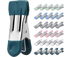 Daity Verpakking van 30 - Multifunctionele droogklemmen zonder strepen - metalen chipklemmen van 5,5 cm - wasknijpers voor het drogen van foto's - sokken - tasklemmen voor voedsel in de keuken - roestvrij staal met rubber - 6 kleuren - 5 van elk