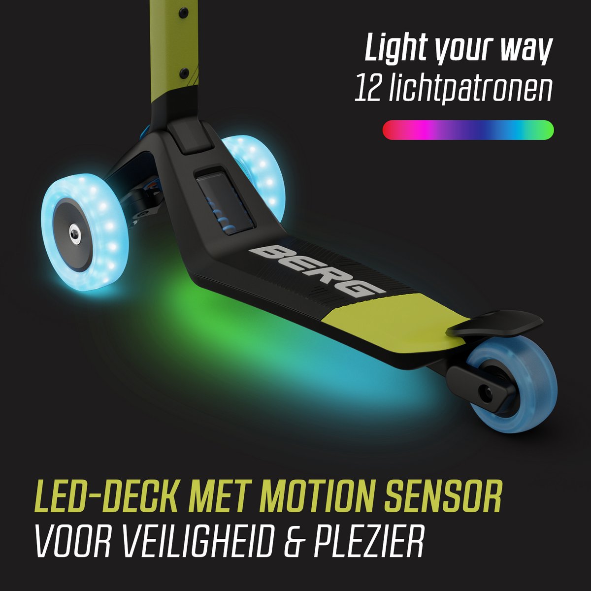 BERG Nexo Kinderstep - Step 3 wielen - Vanaf 2 jaar - Opvouwbaar - In hoogte verstelbaar - Incl. LED-deck + LED wielen - Lime — afbeelding 8