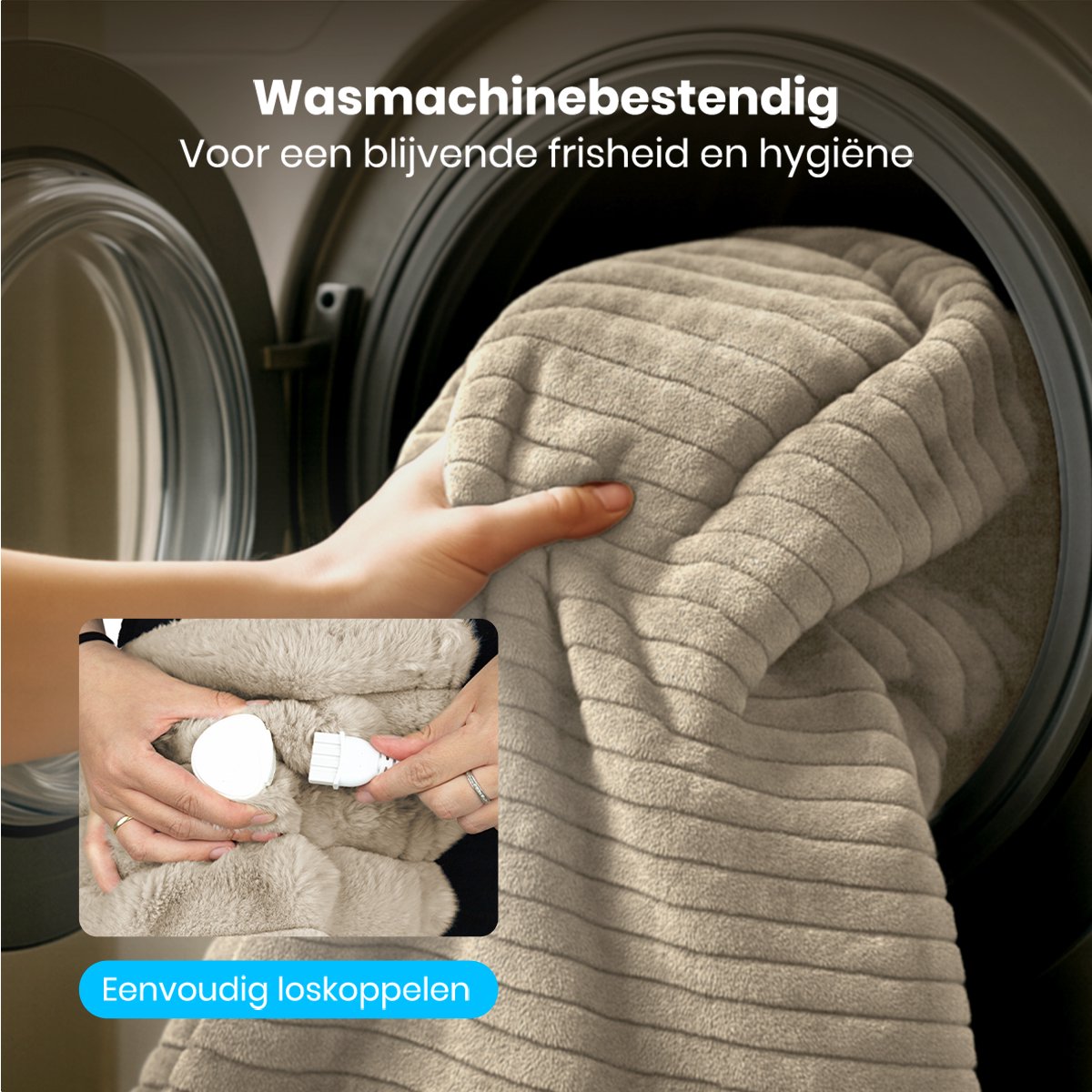 Auronic Elektrische Deken - 160 x 120cm - 1 Persoons Warmtedeken - 3 Warmtestanden - Verwarmingsdeken - Pluche - Taupe – foto 5