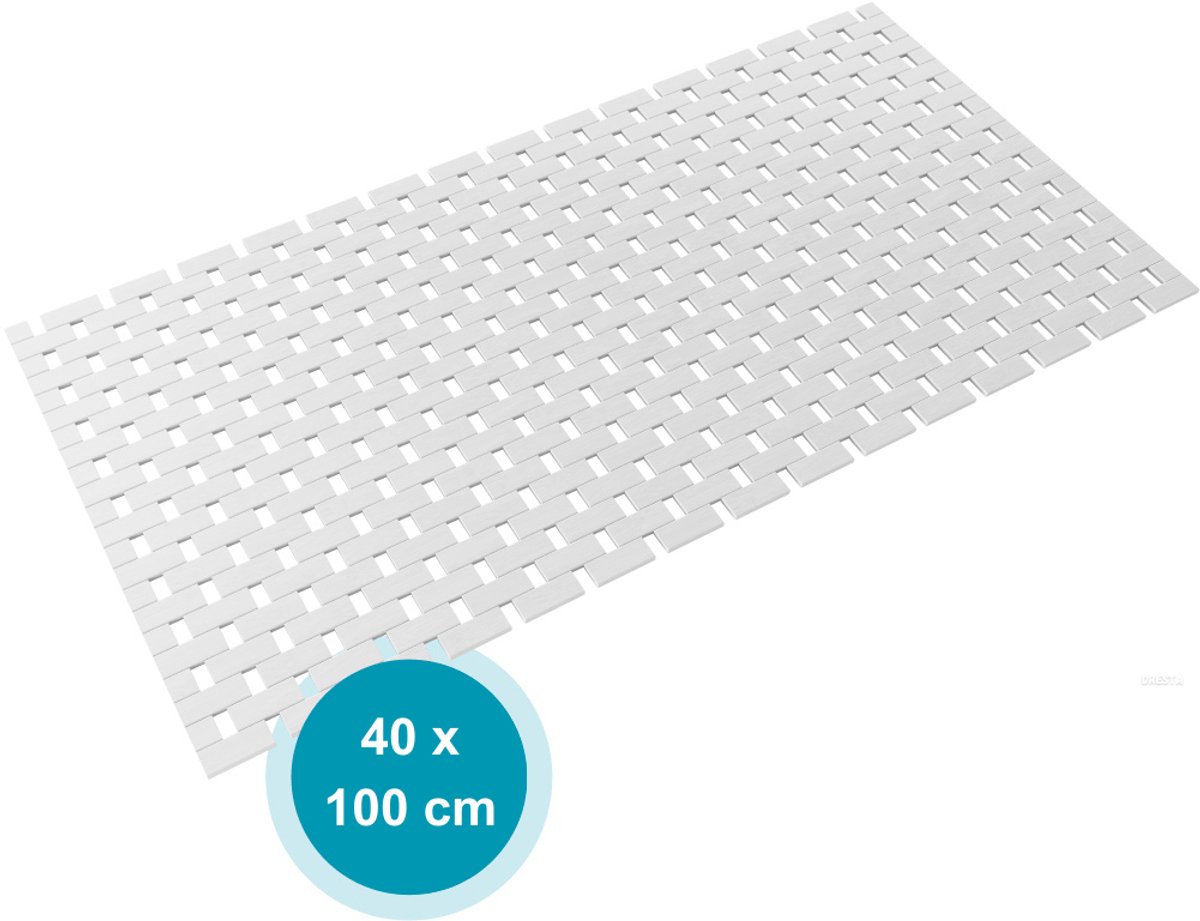 DRESTA Badmat Mira 40X100CM – Douchemat – Badmat antislip – Badmatten – Bamboe Badmat – Wit