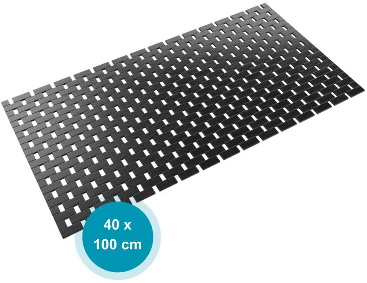 DRESTA Badmat Mira 40X100CM – Douchemat – Badmat antislip – Badmatten – Bamboe Badmat – Zwart