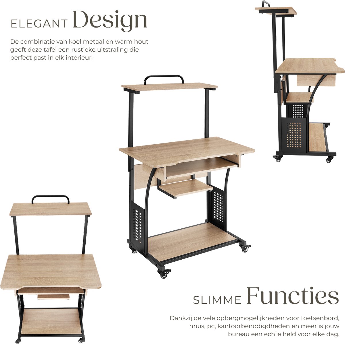 tectake tectake Industrieel Verrijdbaar Bureau - afbeelding 2