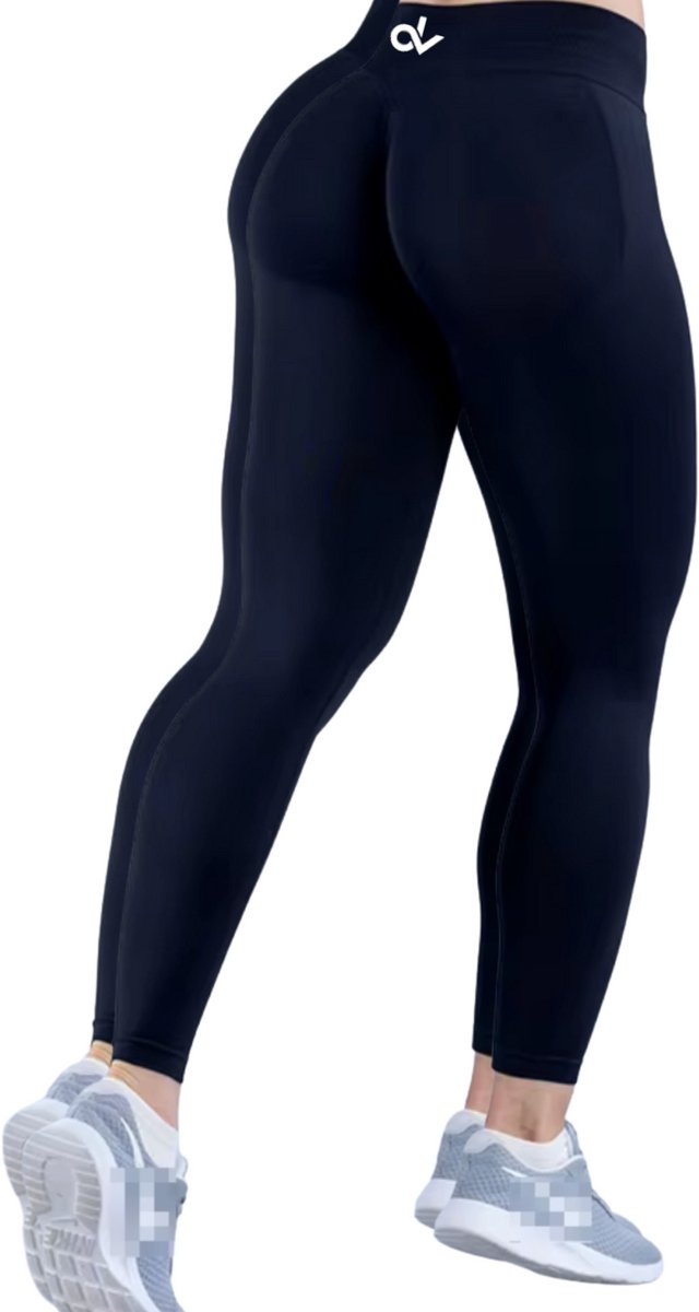 Maat: L - Kleur: Zwart -June Spring DV Anti-Cellulite Legging - High Waist & Butt Lifting. Luxe, naadloos en elegant. Stimuleert de bloedcirculatie en creëert strakke benen. Zonder zak, perfect voor de sportschool én chic te dragen onder een colbert. — afbeelding 2