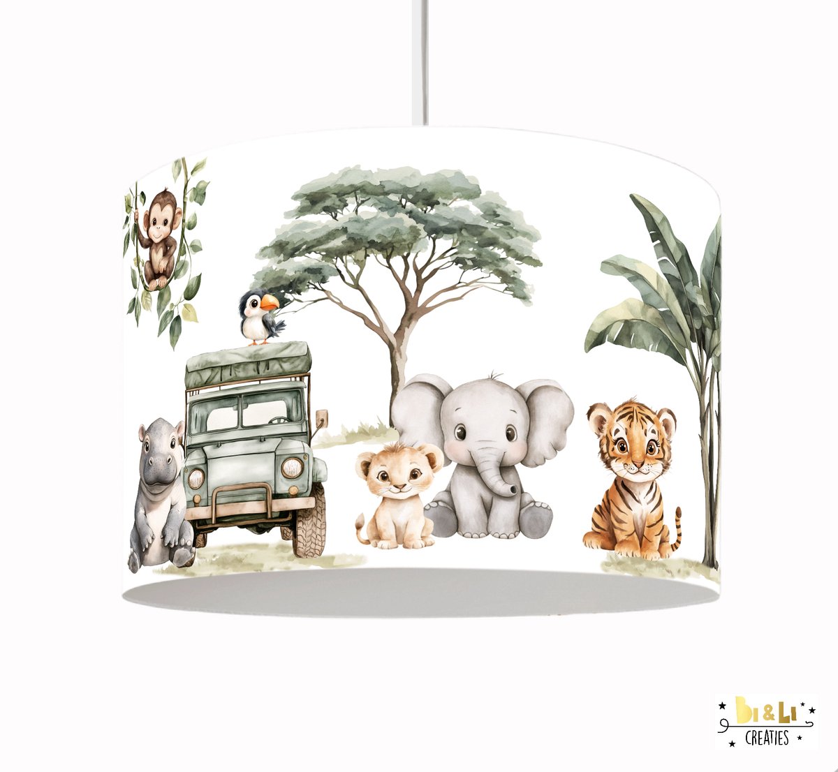 Hanglamp jungle jeep-dieren-verlichting-jeep-jungle-incl pendel-kinderkamer