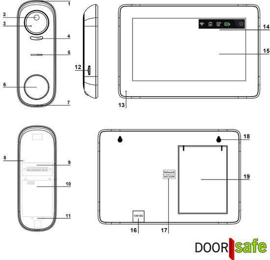 Doorsafe 4700 met WiFi & App + zonnepaneel - HD draadloze internet camera deurbel - Internet via 2,4/5Ghz WiFi of netwerkkabel - 7″ touch scherm - Draadloos, langer bereik (868Mhz) - Deurbel op stroom of 5000mAh accu - Hoog resolutie beeld - 32Gb van Doorsafe — afbeelding 5