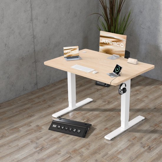 JUMMICO In hoogte verstelbaar bureau 100 x 60 cm, staand bureau (71-119 cm), in hoogte verstelbaar, elektrisch met 2-geheugenbesturing en anti-botsingsfunctie (zwart