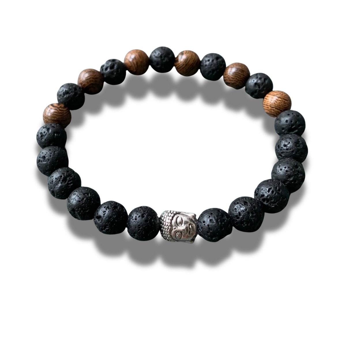 Armband - natuursteen - Lava - Hout - Buddha teken - Boeddha teken - 20 cm 8 mm