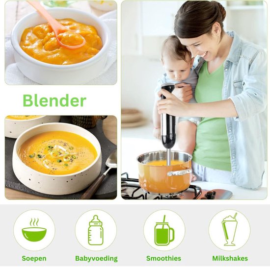 DailySupplies® Staafmixer Set - Hakmolen - Groentesnijder - Soepmaker - Zwart en Zilver van DailySupplies® — afbeelding 3