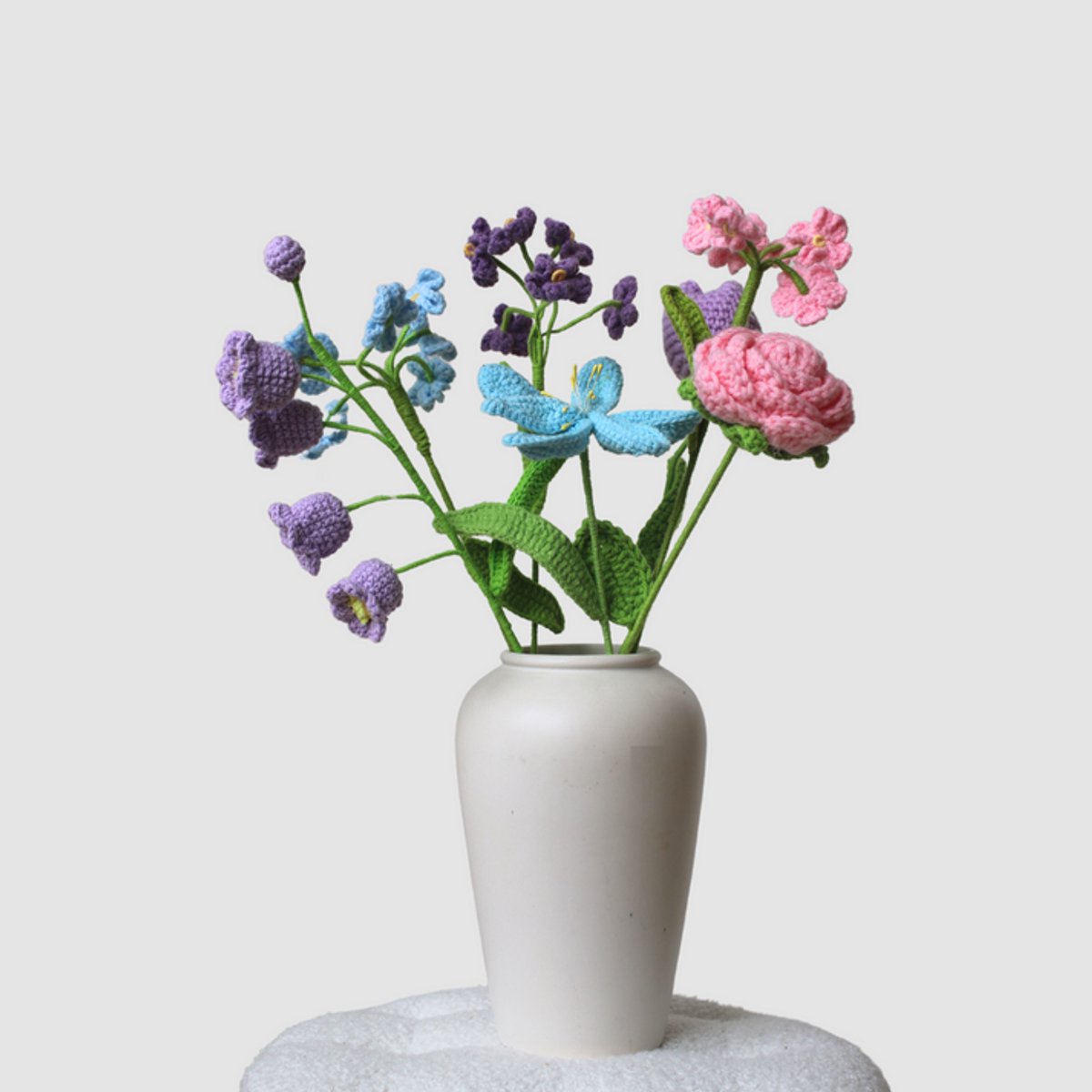 Woolbloom - kunstbloemen - Gehaakte Bloemenboeket - pastelkleuren - interieurdecoratie - onderhoudsvrij