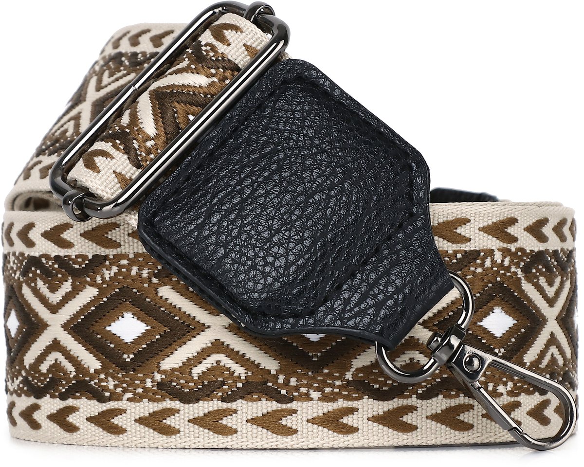 Eleganci® - Canvas Tassenriem - Universeel - Bag strap - Schouderband - Verstelbaar - Tassenhengsel - Tassenband - 140 cm lang - 5,5 cm breed - Roestvrijstaal - Taupe