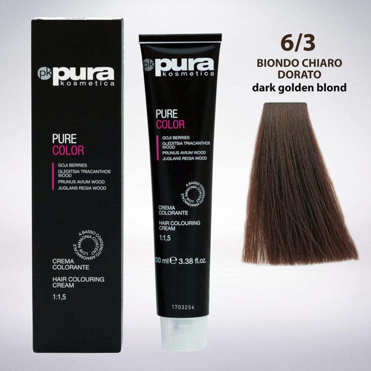 Pura Kosmetica 6/3 donkergoudblond haarverfcrème 100 ml