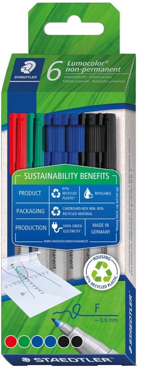 Staedtler Lumocolor 316 OHP-marker, non-permanent, fijn, assorti, etui van 6 stuks