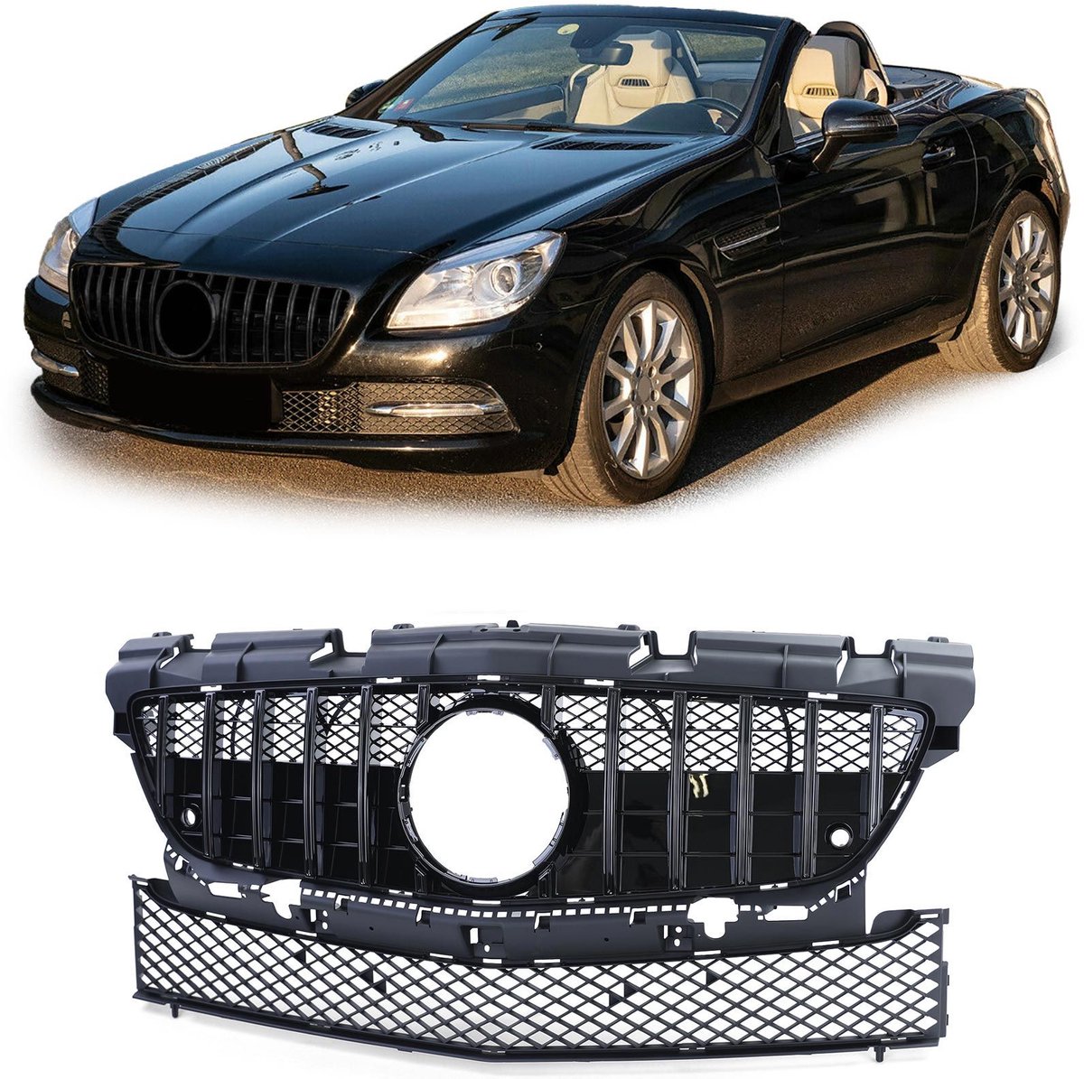 Sport Grill Voor Mercedes SLK R172 2011 2016 Amg Look Glanzend Zwart