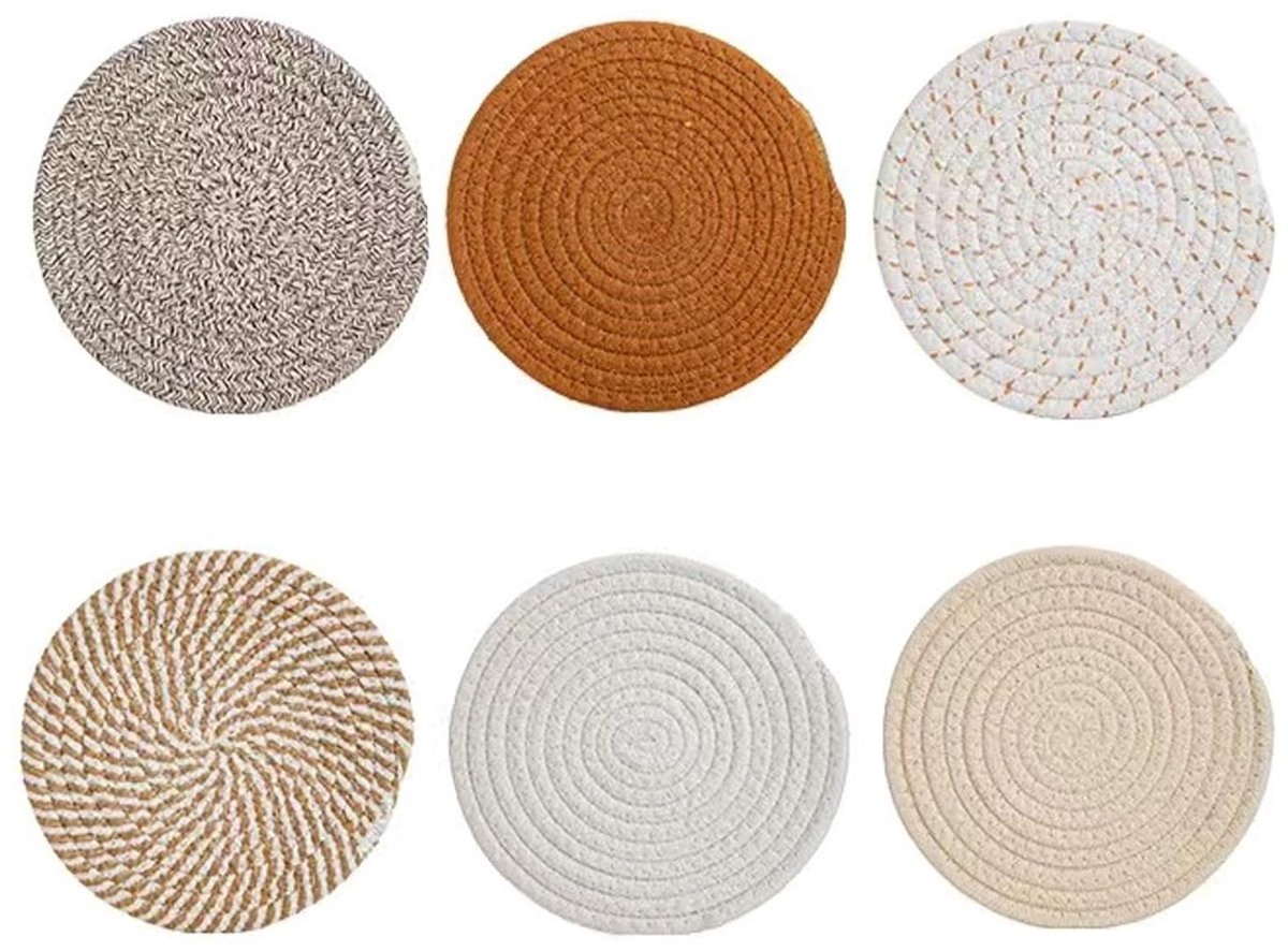 Katoenen onderzetters - hittebestendig - set van 6 - 18 cm - absorberend