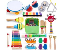 Kinder Muziekinstrumenten Set 26 Stuks Voor Peuters van 1-3-5 Jaar Montessori Baby Houten Percussie Muziekspeelgoed met Xylofoon en Maracas
