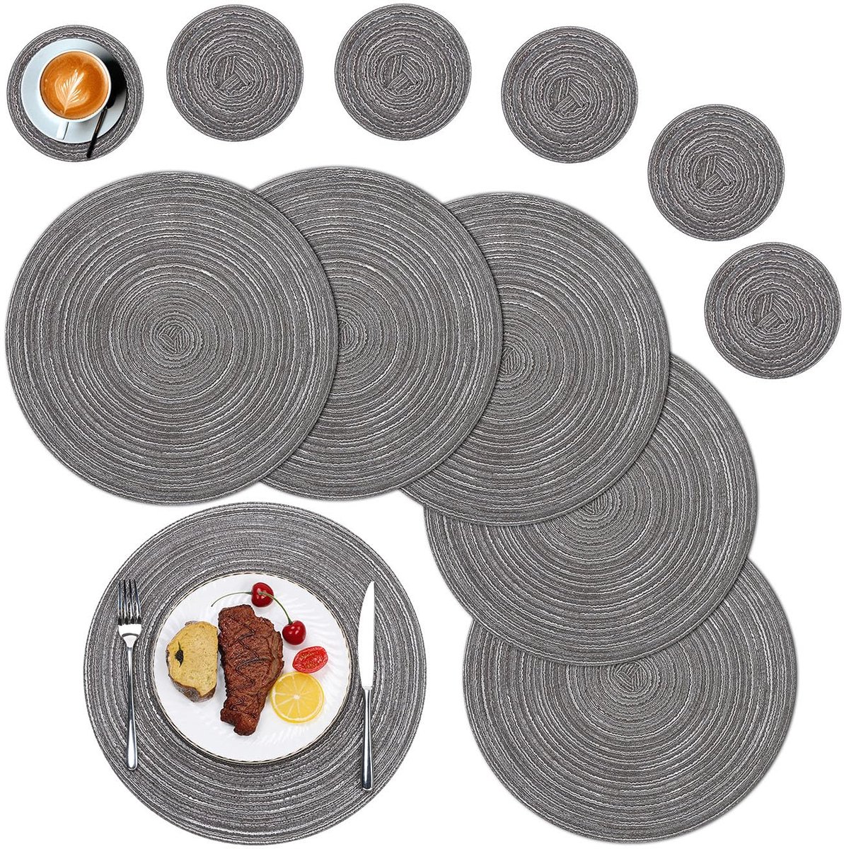 Ronde placemats set van 6 - duurzaam en hittebestendig - 38 x 38 cm