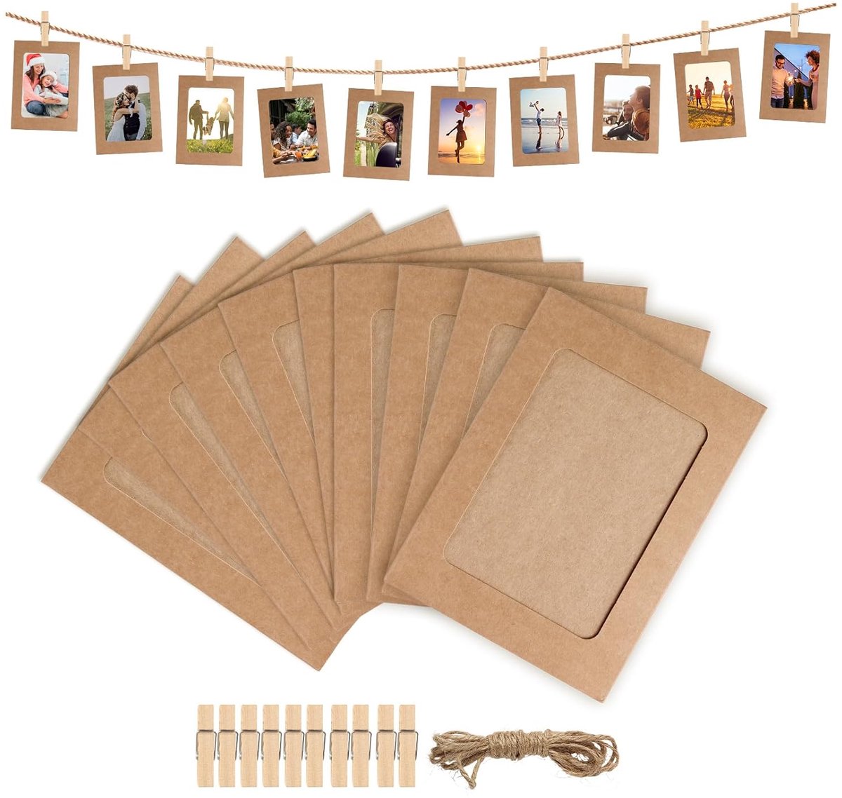 Papieren fotolijst - retro uitstraling - 1 stuk - kraftpapier - 15,5 x 11,5 cm