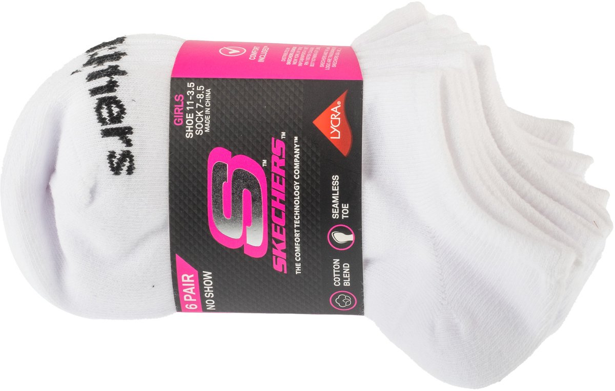 Skechers 6pk Girls Cotton Ns Socks, Unisex, Wit, Sokken, maat: 27,5-35,5