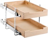 Organisateur de placard à 2 niveaux, extensible, 35,6 Cm L BX 53,3 Cm P, tiroir, étagère coulissante à fermeture douce, tiroir en bois robuste pour Cuisine, buanderie, salle de bain