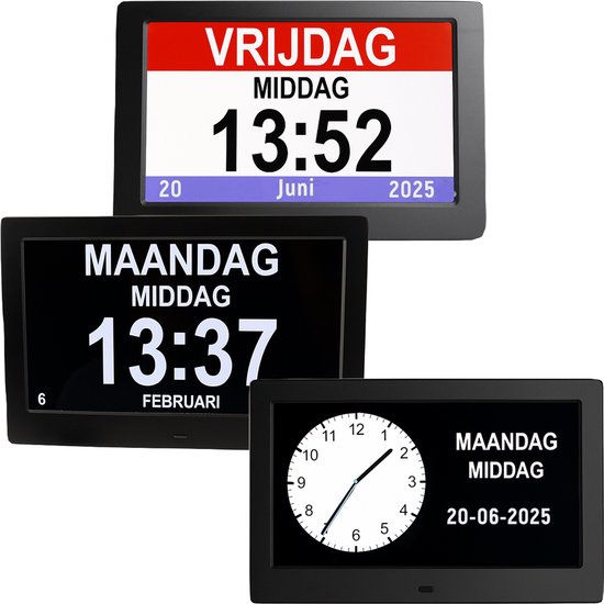 Dementieklok - Kalenderklok - seniorenklok -Digitaal/Analoog - 8 inch formaat-...