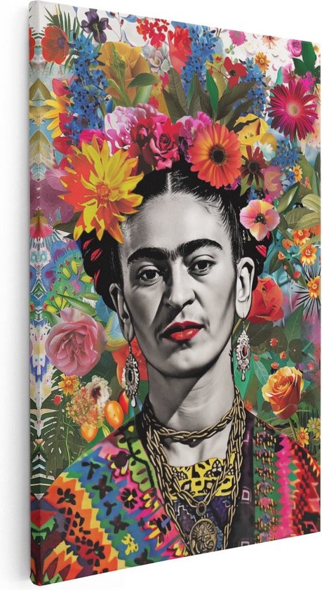 Artaza Canvas Schilderij Frida Kahlo - 80x120 cm - Groot - Wanddecoratie Woonkamer - Schilderijen - Muurdecoratie