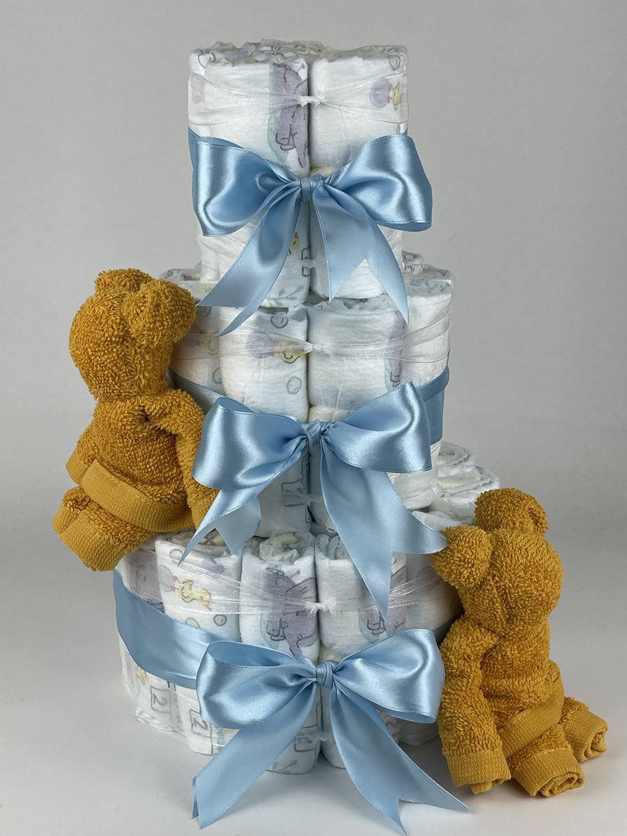 Chouette-Chouette | Luiertaart Jongen | Kraamcadeau | Geboorte Jongen | Babyshower | Beren Oker - Blauw